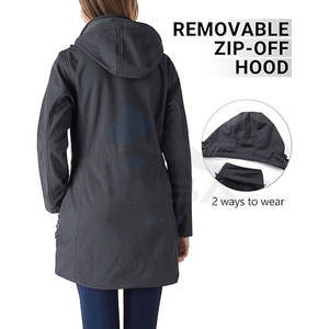 Women Long Waterproof Softshell Jacket Warm Fleece Lined Windproof Rain Jacket with Detachable <b>Hood</b> Dark Grey Heather - Product Image 2
