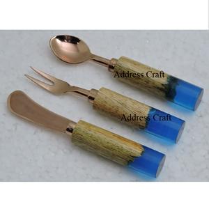 Juego de cubiertos chapados en cobre de acero inoxidable 18/8 de alta calidad, mango de resina de madera, regalos de Negocios Americanos ecológicos sostenibles - Product Image 4