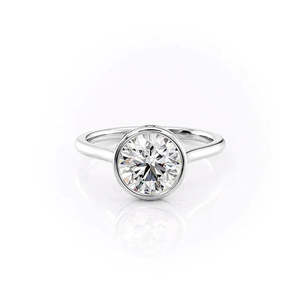 "Moissanite Round Cut Wedding Ring Hidden Accent Bezel Set Elegante y elegante" - Product Image 1