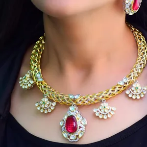 Prachtige Echte Kundan Jaypuri Ketting Indian Sieraden Echte Kundan Set In Laagste Prijs M Creatie