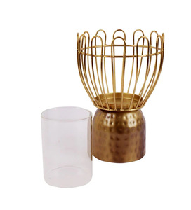Bougeoir de luxe en métal doré avec verre pour décor sophistiqué Bougeoir géométrique noir pour un style de maison unique - Product Image 3