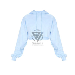 Vente en gros de sweat-shirts à capuche courts pour femmes, personnalisés avec logo, blancs, écologiques, streetwear, 100% coton - Product Image 1