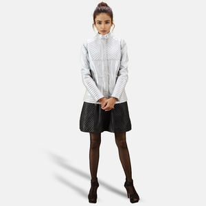 High Quality Genuine Leather Sleeves Motorcycle <b>Jacket</b> Cropped Riding Leather Zippered Varsity <b>Jacket</b> for <b>Women</b> - Product Image 2