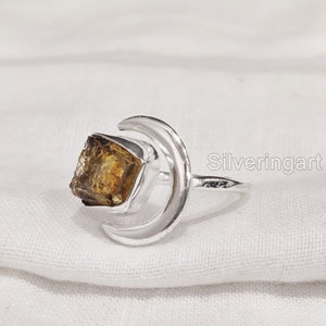 Rough <b>Stone</b> Jewelry Women's <b>Ring</b> Natural Raw Citrine Gemstone November Birthstone Crescent Moon <b>Ring</b> 925 Sterling <b>Silver</b> <b>Ring</b> - Product Image 3