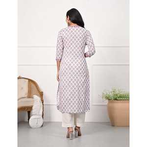 Hand Drawn White Butti Block Printed Cotton Straight <b>Kurti</b> with Pakistani Style Salwar Kameez for Daily Wear and Parties - Product Image 5