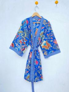 Kimono en coton à imprimé floral Robe de chambre Robe de demoiselle d'honneur Vêtements de nuit d'été Kimono court Taille unique Robe de plage à la main Coverup - Product Image 2