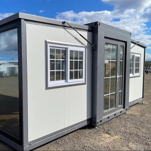 Maison conteneur extensible à 2 étages avec 2 murs vitrés du sol au plafond, salle de bain intégrée, pour restaurant, dortoir, bar, en acier métallique EPS, de forme carrée - Product Image 1