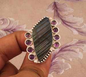 925จากนักออกแบบทำด้วยมือแหวนเงินสเตอร์ลิงสายลาบราดอไรต์ธรรมชาติพร้อมหนามเตยเครื่องประดับอัญมณีที่ไม่เหมือนใคร - Product Image 2