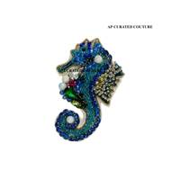 Broche ajustable faite à la main pour femme, ornée de perles et de strass bleus, thème océan
