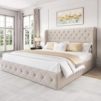 Lit King-Size Moderne Rembourré avec Rangement, Cadre en Bois de Mangue Massif, Hauteur Réglable, Couleur et Taille Personnalisables, Tissu Capitonnée