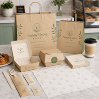 Ensemble d'emballages personnalisés pour café AT PACK avec sacs en papier, boîtes alimentaires, serviettes et papier d'emballage pour cafés