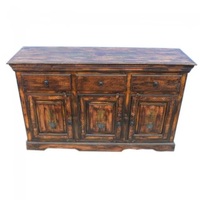 Buffet de Luxe Antique de Designer, Sculpté à la Main, Polyvalent, Style Ferme, pour Entrée et Salle à Manger, 3 Tiroirs, 3 Portes, pour la Maison