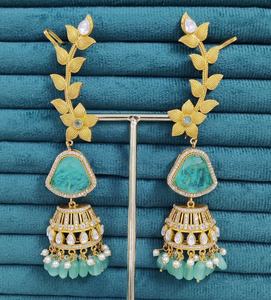 Magnifiques boucles d'oreilles Polki Jhumki, idéales pour les mariages, les soirées, un look luxueux, qualité supérieure, dernier design, boucles d'oreilles à double pierre - Product Image 5