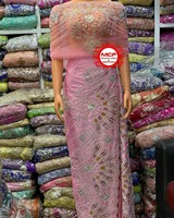 Tissu en dentelle à sequins faits main très demandé, avec perles décoratives, taille personnalisée, George Somali pour robe de soirée, export Inde
