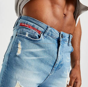 Shorts en jean stretch slim pour homme, denim fin, bleu ciel, modèle vierge, fabriqué au Pakistan, dernière collection - Product Image 3