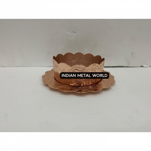 Bol de service en cuivre artisanal avec ensemble de plaques, bol à chocolat décoratif en laiton orné, vaisselle de service pour desserts, article cadeau - Product Image 1