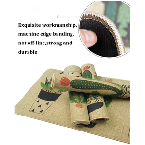 Ensemble personnalisé de deux tapis de cuisine rectangulaires modernes en lin, anti-fatigue, imperméables, faciles à nettoyer, avec support en caoutchouc et caractéristiques amortissantes - Product Image 5