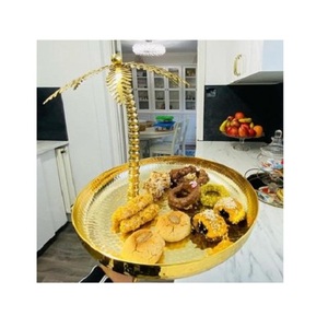 Plateau de service en aluminium martelé couleur or avec des collations de qualité supérieure, plateau de service pour le thé, le café et les aliments à vendre - Product Image 1