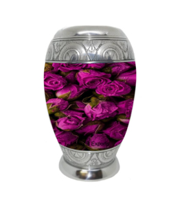 Flores rosas en urna de cremación verde vibrante para urnas conmemorativas de cenizas humanas con bolsa de terciopelo gratis - Product Image 2