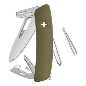 Coltello Tascabile Swiza Allmatt Single Hand SH04R con 12 Funzioni, Verde Oliva - Product Image 1