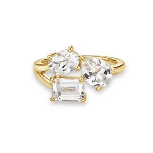Anillo Personalizado de Tres Piedras Sólidas, Corte Ovalado de Pera, Esmeralda, Topacio Blanco, Anillo Hecho a Mano con Piedras Preciosas, Joyería de Boda Única, Anillo de Oro de 18K - Product Image 1