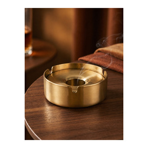 Gold Plated Stainless Steel <b>Ashtray</b> with Windproof Lid Modern Design 10 cm Cigarette <b>Ashtray</b> - Product Image 3