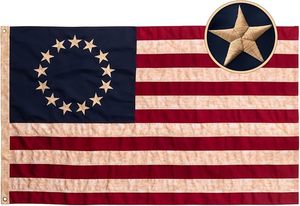 Drapeau Betsy Ross en coton 3x5 pieds, teinté à la cire, vintage, 13 étoiles, à suspendre, imperméable, robuste, pour extérieur, brodé, bannière des colonies - Product Image 2