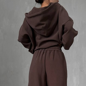 Conjunto de Dos Piezas de Sudadera con Capucha y Pantalones Cortos de Algodón con Lavado Ácido, Diseño Liso para Invierno, Transpirable, para Mujer, Ropa Deportiva para Gimnasio - Product Image 5