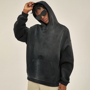 Pull en éponge française Sweats à capuche surdimensionnés 100% coton Logo rétro Pull 100% coton Acid Washed Hoodie 300 Gsm Hoodie - Product Image 5