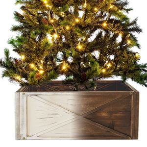 Collier d'arbre en bois de noyer foncé, décoration de noël, support d'arbre au design moderne, décoration d'inspiration élégante pour la maison, fête de noël du nouvel an - Product Image 2