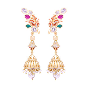 Meilleur vendeur de bijoux de fête de mode traditionnelle Boucles d'oreilles pendantes AD élégantes en plaqué or mat Matériau en laiton personnalisé à la mode fourni - Product Image 2