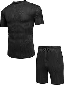 Recién llegado, conjunto de 2 piezas de verano para hombre, camiseta y pantalones cortos de punto de secado rápido de algodón informal personalizado, conjunto corto de verano - Product Image 5