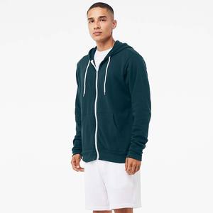 Bella toile hommes classique uni décontracté fermeture éclair à capuche coton à manches longues poches avant cordon à capuche - Product Image 4