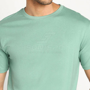 T-shirt à manches courtes col rond pour homme SONISPO, coupe classique, jersey de coton respirant, couleur unie, impression du logo sur le devant - Product Image 6