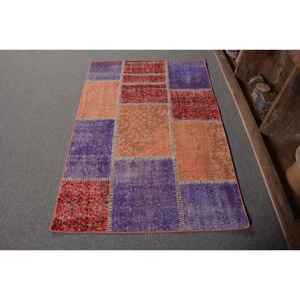 Alfombra turca Vintage roja púrpura moderna 3,1X4,7 pies área grande 10mm Área de lana alfombra látex abstracto pasillo rectángulo Patchwork - Product Image 1