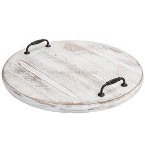 ถาดไม้สีขาวแบบชนบทพร้อมด้ามจับที่ทันสมัยถาดเสิร์ฟและแสดง - Product Image 1