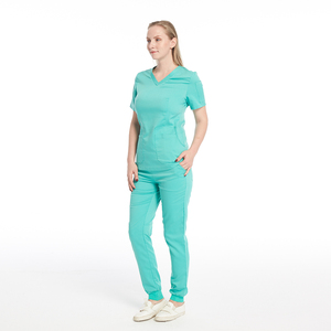 Set scrub medis kualitas tinggi wanita kain spandeks lembut Logo kustom Rumah Sakit mudah dibersihkan scrub menyusui Khusus Dokter