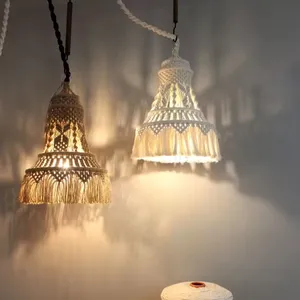 עיצוב צ'רצ'ט מנורת נברשת כותנה מקרמה לסלון אולם תקרת סגנון בוהמי עם תקע חיווט בעבודת יד בהודו