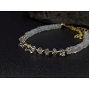 Rainbow Moonstone & Herkimer Diamond Crystal <b>Bracelet</b> Elegant & Luxurious <b>Bangle</b> - Product Image 1