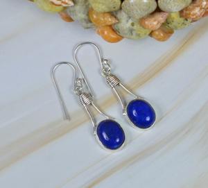Bijoux de mode pour femmes Boucles d'oreilles en pierres précieuses Lapis Lazuli Boucles d'oreilles en argent sterling massif 925 pour femmes et filles Boucles d'oreilles en argent - Product Image 3