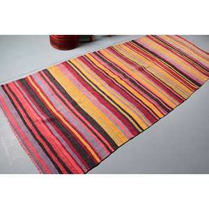 Tapis Kilim turc vintage 4 pieds X 10,7 pieds Beige tissage plat Jacquard couloir Rectangle motif laine Latex pour décor de chambre de voiture - Product Image 2