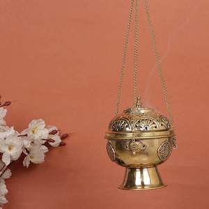 Brass Hanging <b>Incense</b> <b>Burner</b> Golden Finished Aromatherapy Holder - Product Image 2