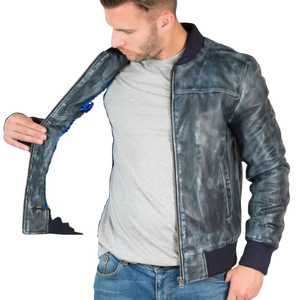 Chaquetas de bombardero de cuero de la llegada caliente Rib Sleeve/Bottom/Collar Fitness Chaquetas elegantes para adultos para hombres chaqueta de bombardero con OEM - Product Image 1