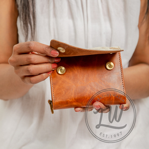 Clip de dinero de cuero genuino Vintage LW para mujeres y niñas elegante color blanco y marrón - Product Image 2
