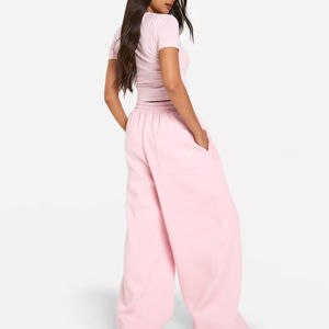 Pantalon de survêtement ample pour femme, vêtements d'extérieur, respirant, couleur unie, taille à cordon, style tendance, pantalon de jogging, vêtements de sport, pantalon droit - Product Image 4