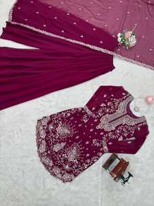 Belle traditionnelle indienne pakistanaise fausse Georgette Kurti Shalwar Kameez ensemble moderne élégant vêtements prêt à porter nouveau vente en gros - Product Image 6