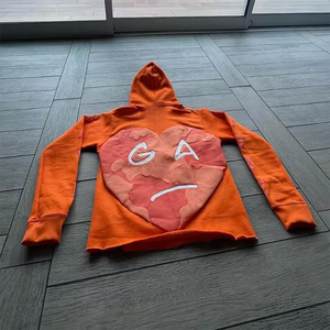 Último diseño a granel al por mayor fabricante sin cuerdas de bolsillo corte borde crudo dobladillo recortado Sudadera con capucha hombres personalizado Puff impresión sudaderas con capucha - Product Image 6