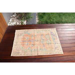 พรมวินเทจขนาดเล็ก 2.3x3.3 ฟุต พรมตุรกีขอบสีส้ม - Product Image 3