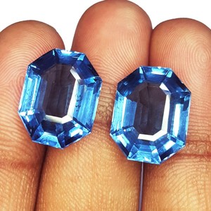อัญมณีธรรมชาติลอนดอนบลูบุษราคัม8ถึง10Ct ได้รับการรับรองรูปแปดเหลี่ยมคู่สำหรับเครื่องประดับและการเก็บรวบรวมหินที่มีคุณภาพดีที่สุด - Product Image 2