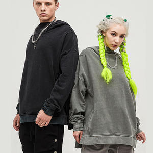 Sweat à capuche homme 100% coton lourd de haute qualité grande taille lavage personnalisé sans ficelle Logo col masqué saison d'automne - Product Image 2